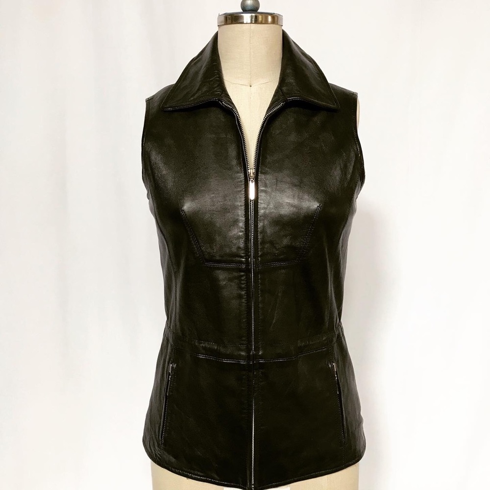 Vintage 90’s Black Leather Vest - Picture 3 of 8